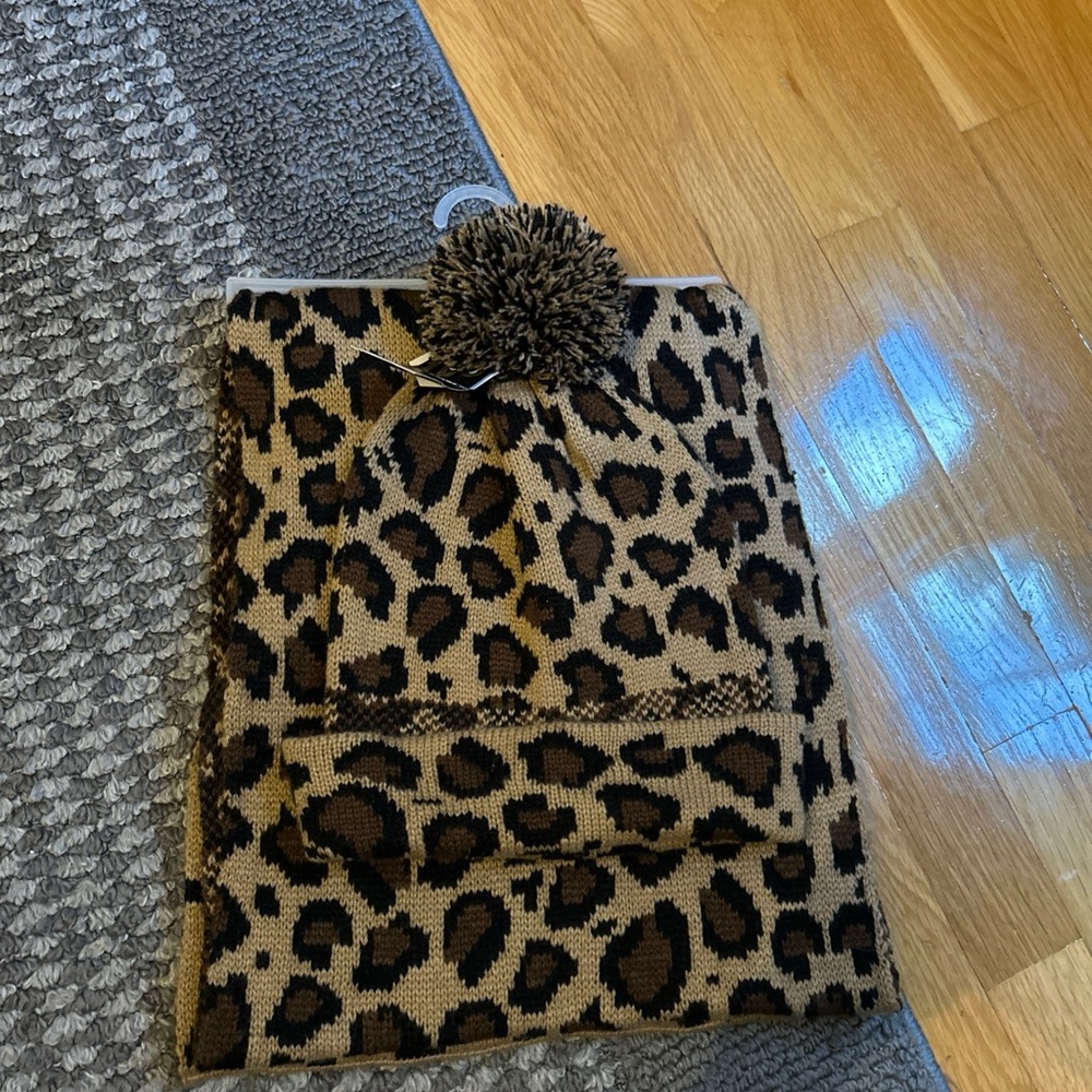 "MIXIT" Leopard Print Scarf And Winter Pom Pom Hat NWT
